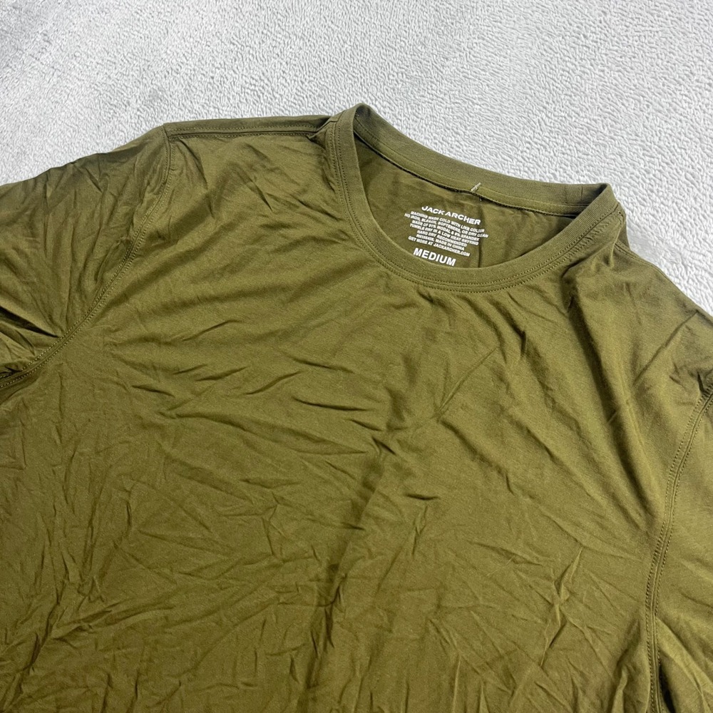 Jack Archer Mens Olive Green Modal Blend Curved Hem Crewneck T-Shirt Medium